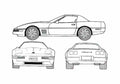 Blueprint Chevrolet Corvette C4 Hard Top Coupe 1992 A4 Photo Print
