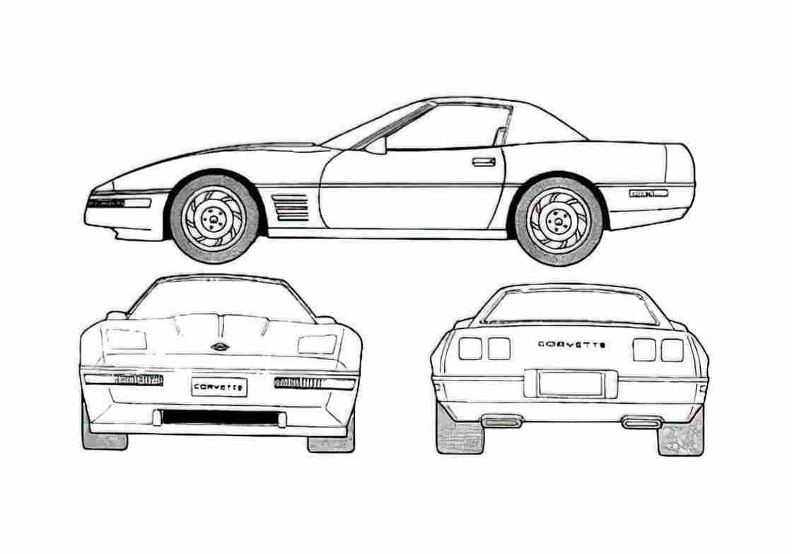 Blueprint Chevrolet Corvette C4 Hard Top Coupe 1992 A4 Photo Print