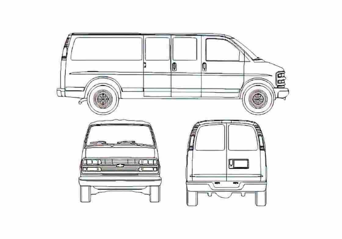 Blueprint Chevrolet Express LWB Van 1996 A4 Photo Print