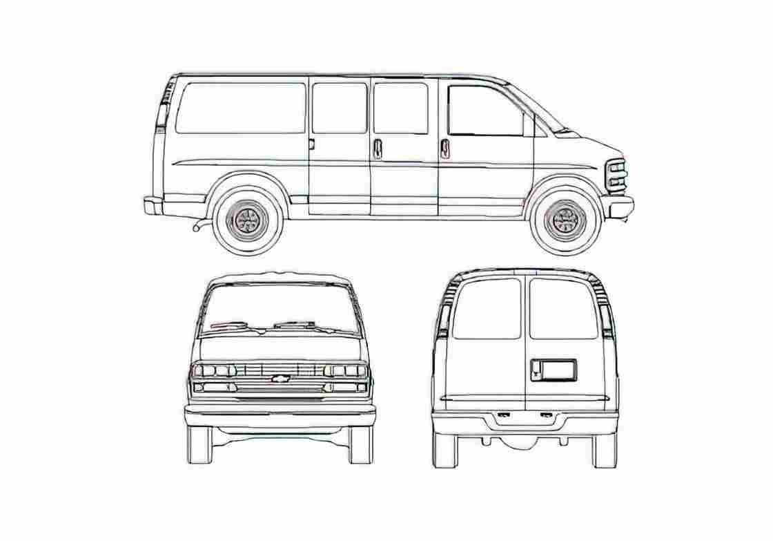 Blueprint Chevrolet Express SWB Van 1996 A4 Photo Print