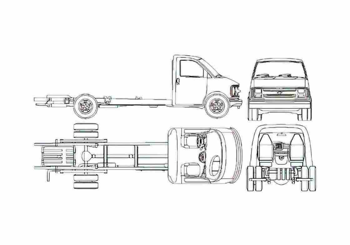 Blueprint Chevrolet Express Truck 1996 A4 Photo Print