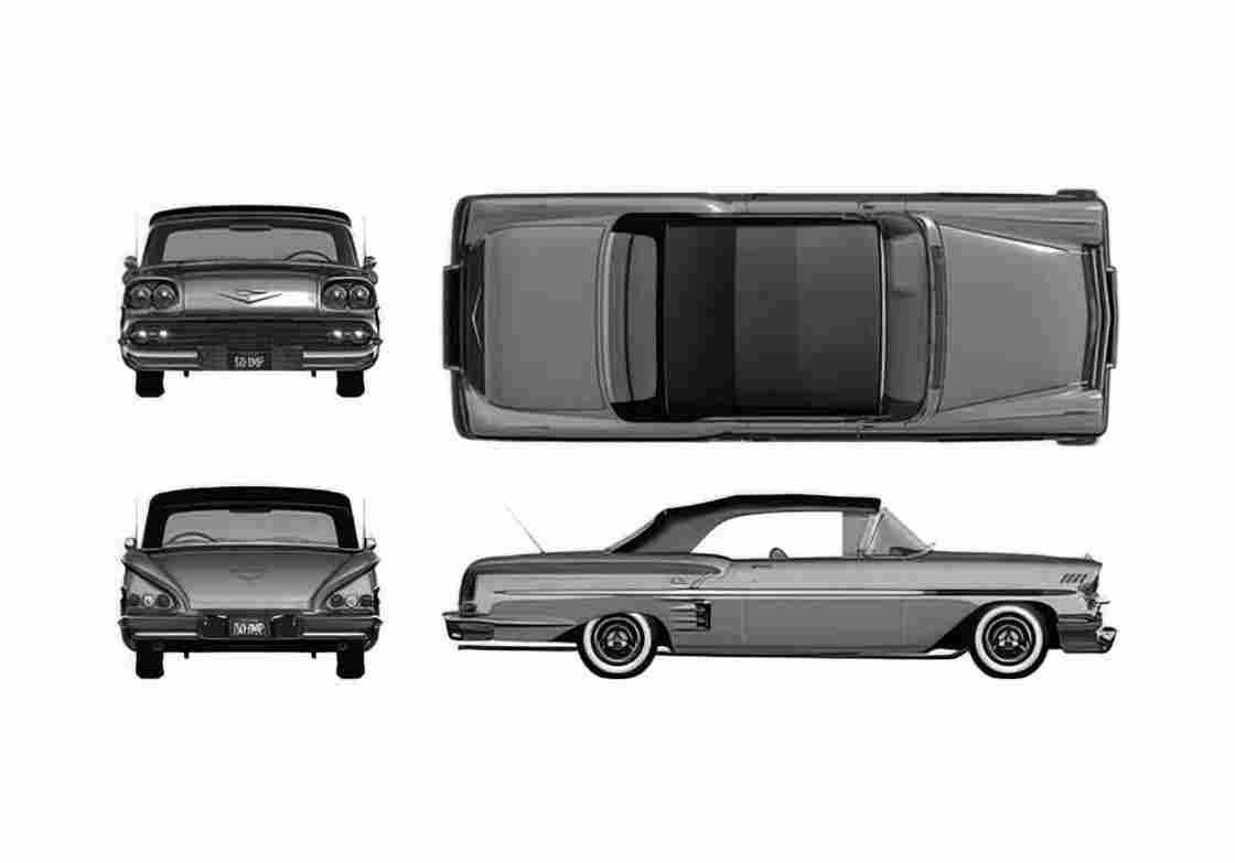 Blueprint Chevrolet Impala Convertible Cabriolet 1958 A4 Photo Print