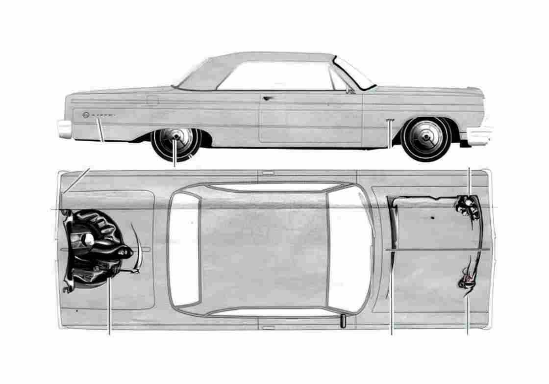 Blueprint Chevrolet Impala Convertible Cabriolet 1964 A4 Photo Print