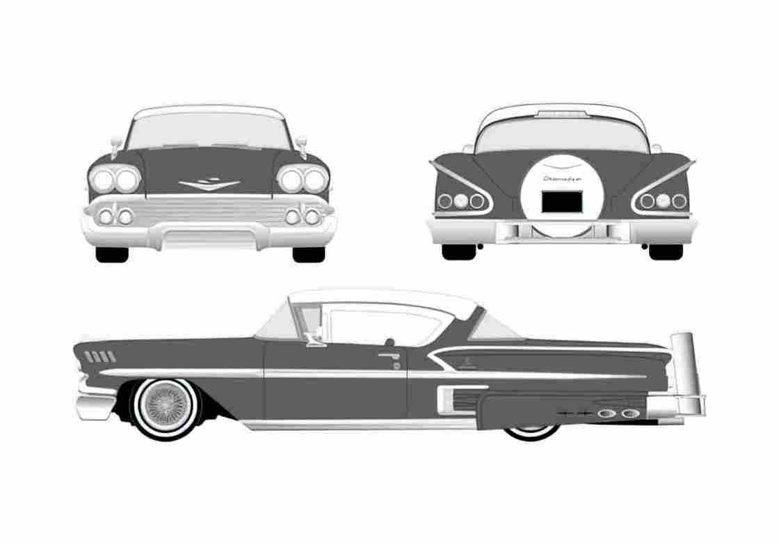 Blueprint Chevrolet Impala Coupe 1958 A4 Photo Print