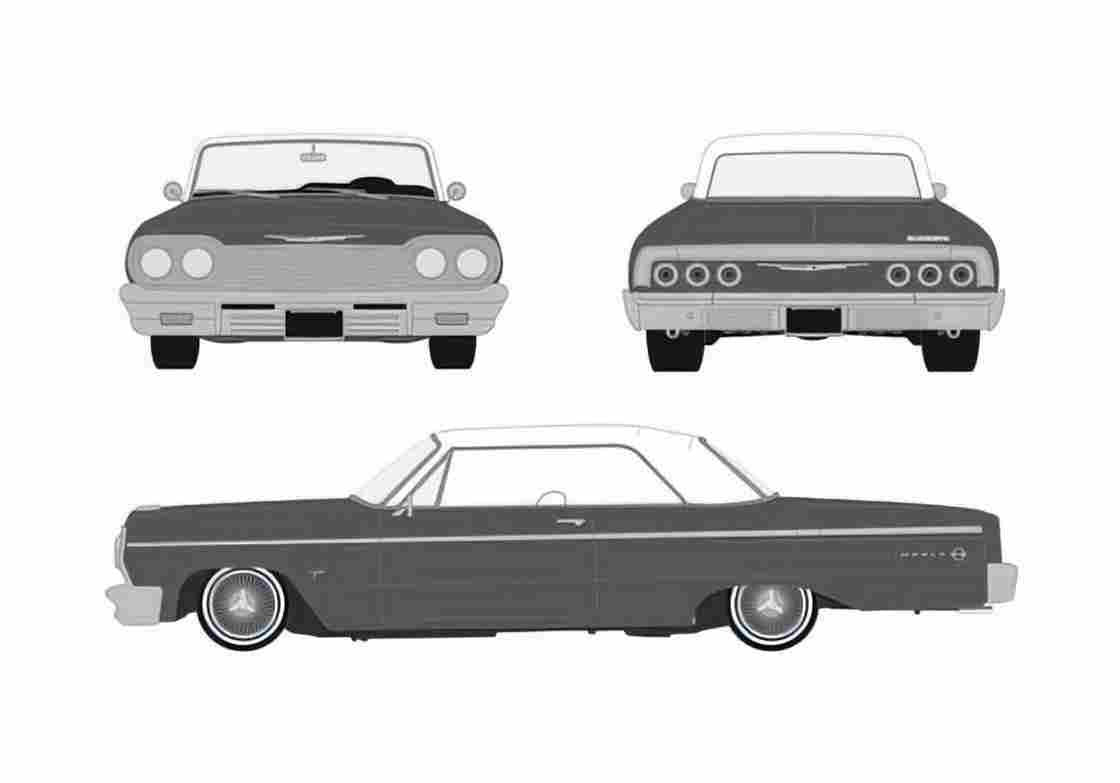 Blueprint Chevrolet Impala Coupe 1964 A4 Photo Print