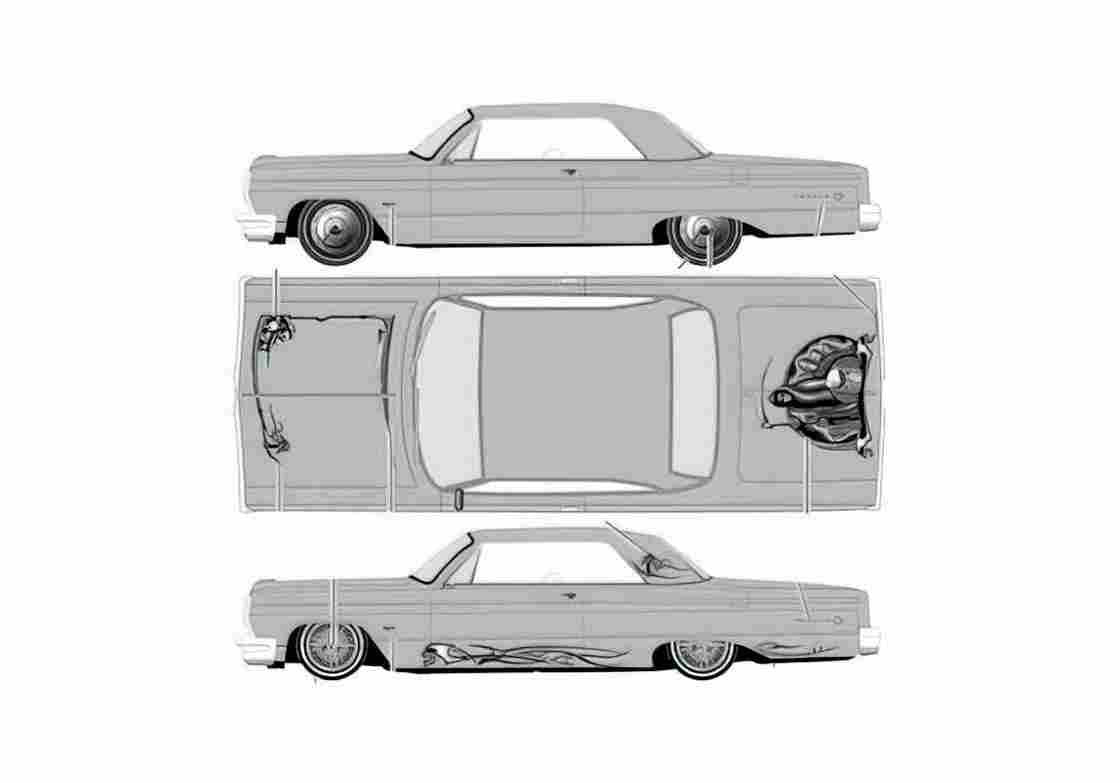 Blueprint Chevrolet Impala Lowrider Coupe 1964 A4 Photo Print