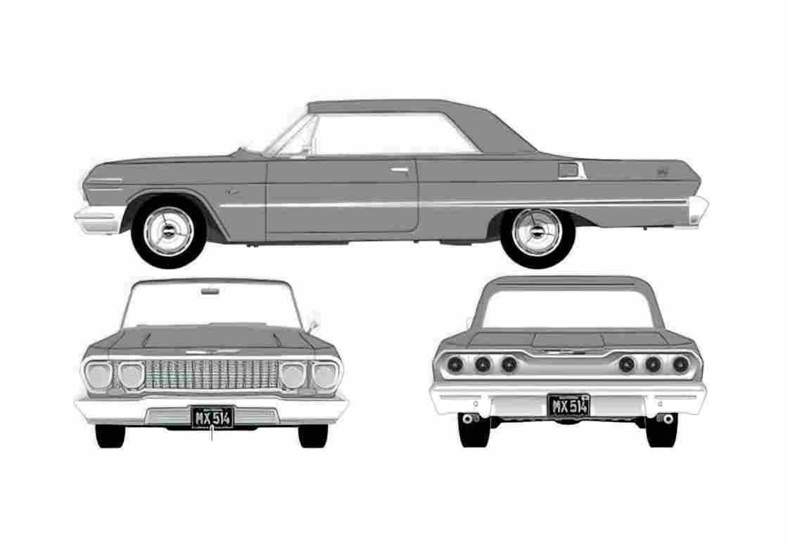Blueprint Chevrolet Impala SS 2 Door Hardtop Coupe 1963 A4 Photo Print