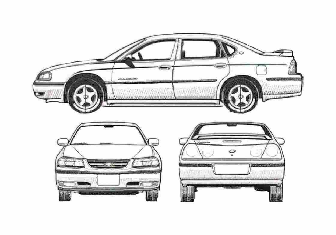 Blueprint Chevrolet Impala Sedan 2003 A4 Photo Print