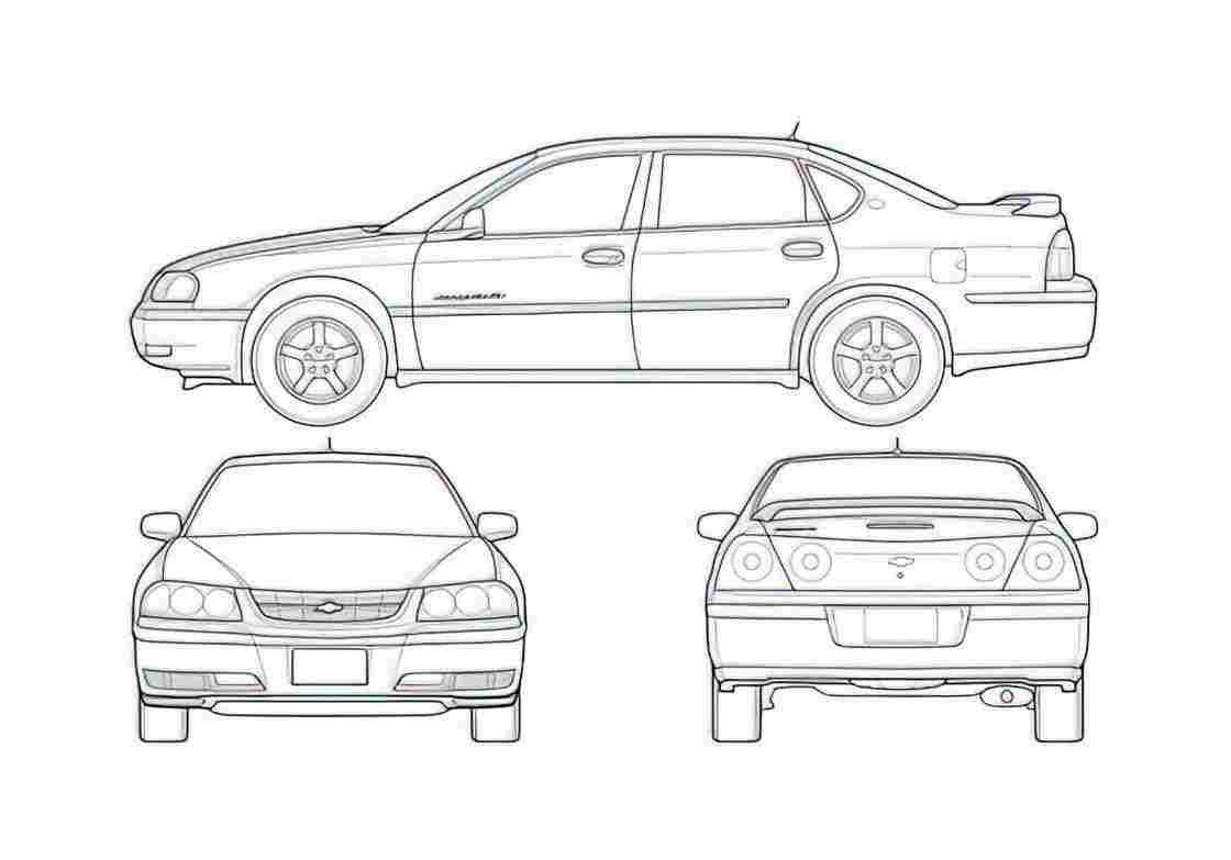 Blueprint Chevrolet Impala Sedan 2005 A4 Photo Print