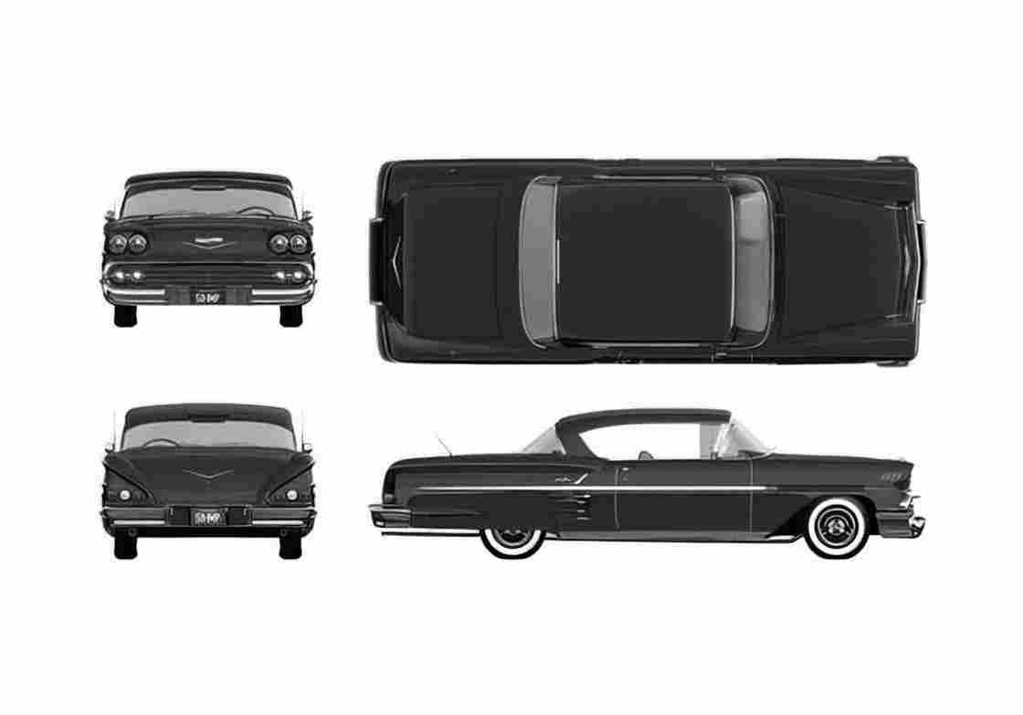 Blueprint Chevrolet Impala Sport Coupe 1958 A4 Photo Print