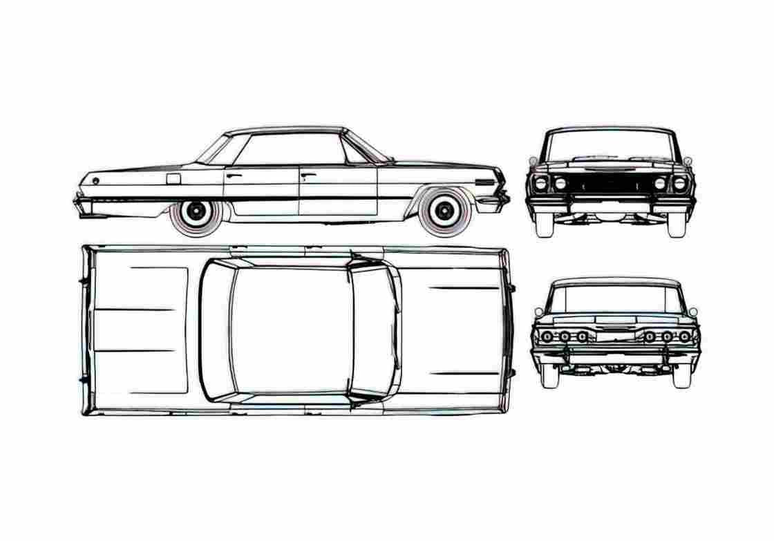 Blueprint Chevrolet Impala Sport Sedan 1963 A4 Photo Print