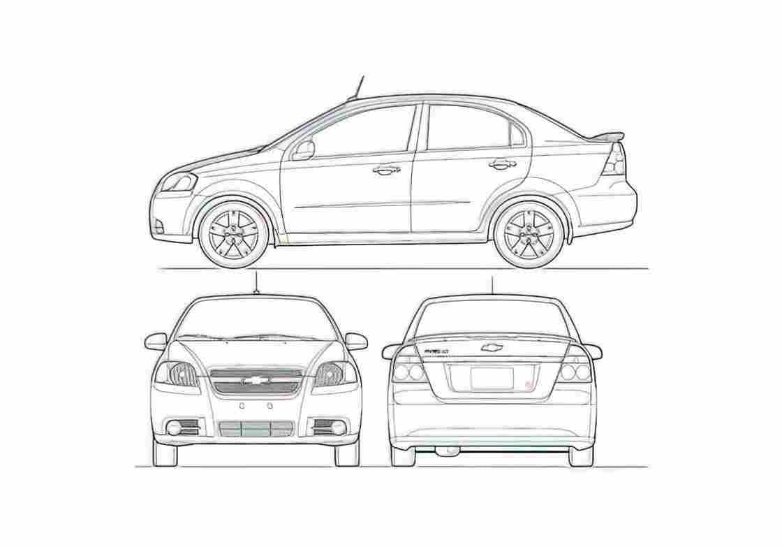 Blueprint Chevrolet KR Aveo 4 door Sedan 2010 A4 Photo Print