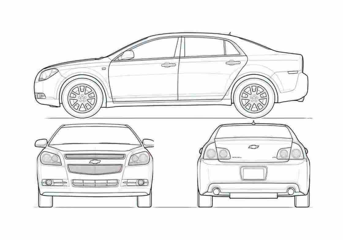 Blueprint Chevrolet Malibu Sedan 2008 A4 Photo Print