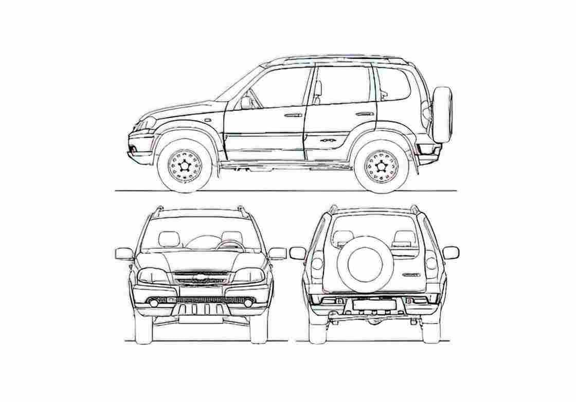 Blueprint Chevrolet Niva GLS SUV 2009 A4 Photo Print