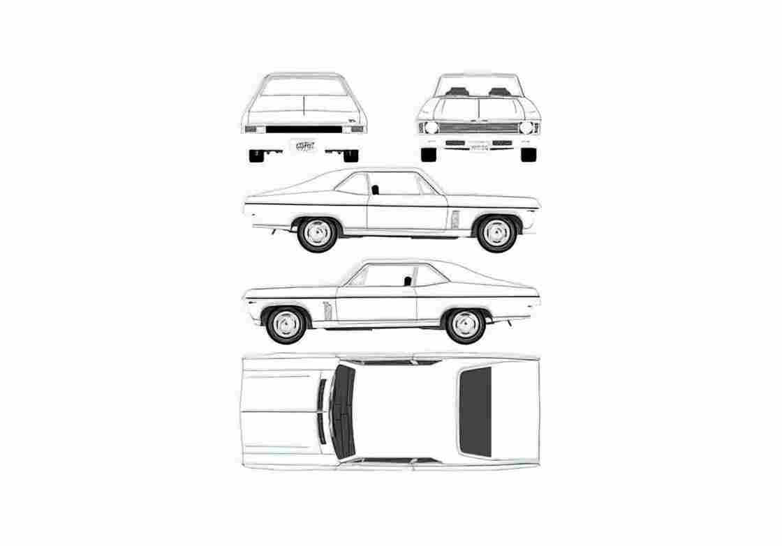 Blueprint Chevrolet Nova 427 2 door Copo Coupe 1969 A4 Photo Print
