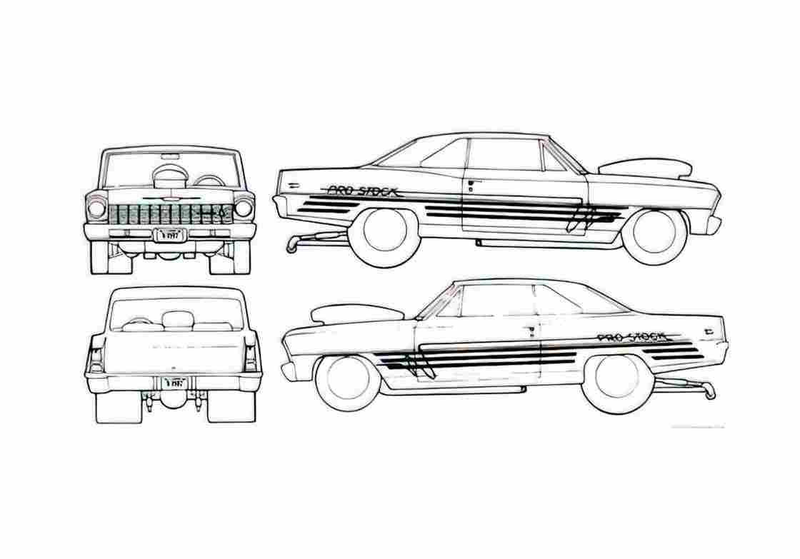 Blueprint Chevrolet Nova Pro Street Coupe 1966 A4 Photo Print