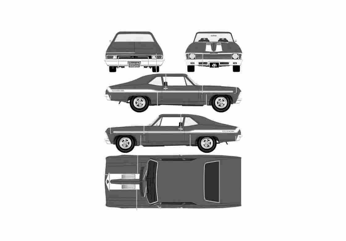 Blueprint Chevrolet Nova Yenko Coupe 1969 A4 Photo Print