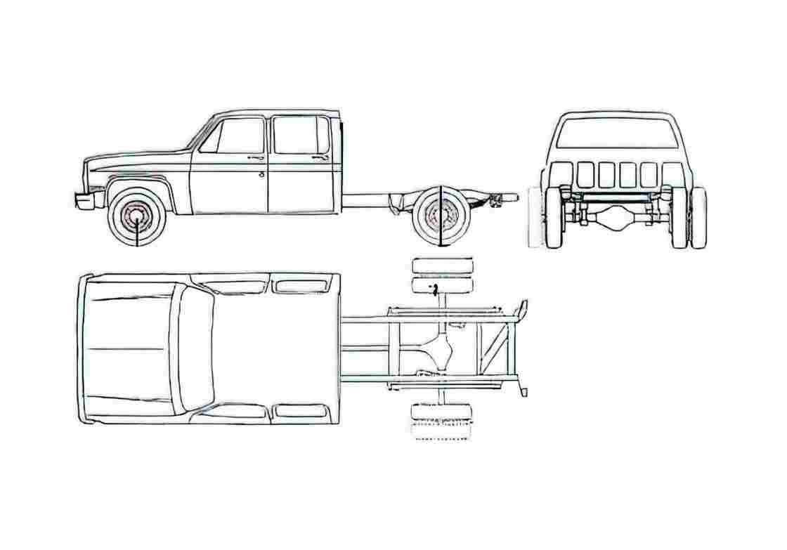 Blueprint Chevrolet Pick up Crew Cab Chassis Pick up 1990 A4 Photo Print