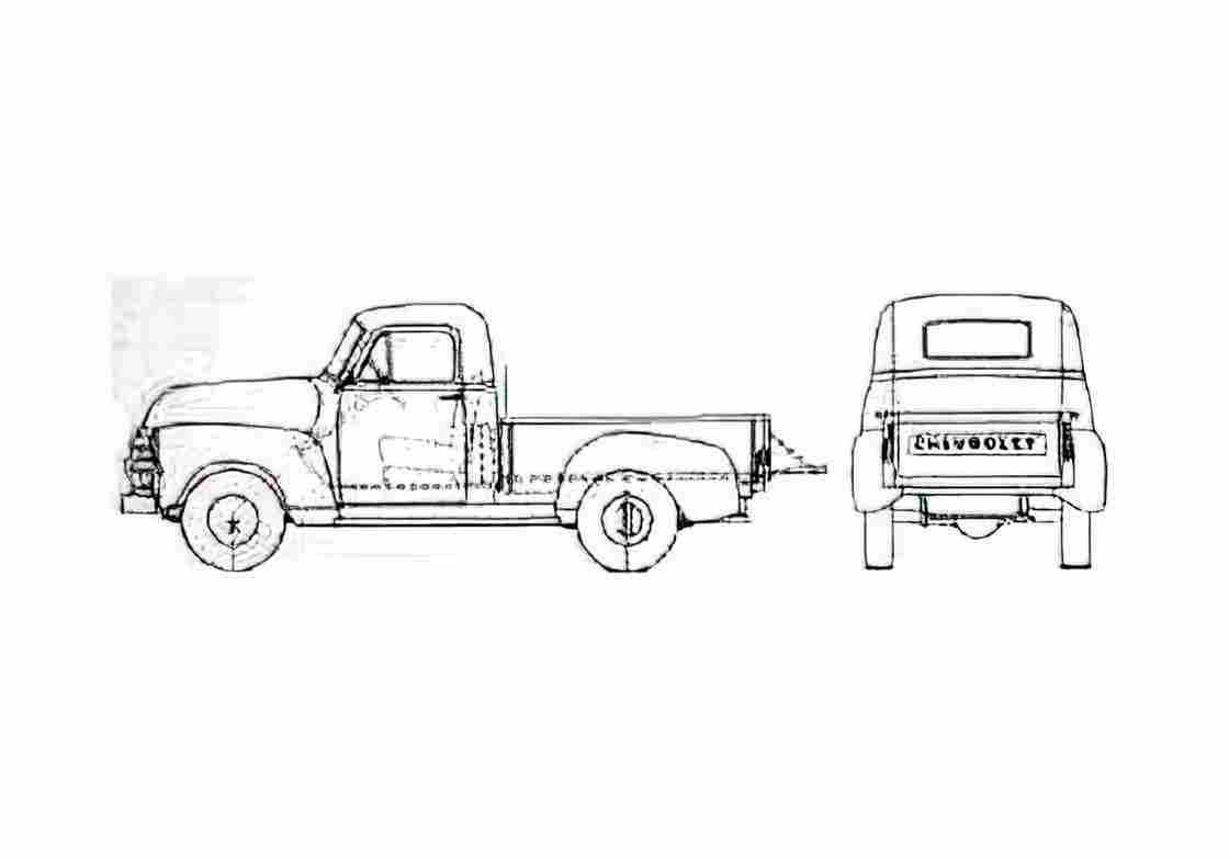 Blueprint Chevrolet Pick up Light Duty 3104 Pick up 1954 A4 Photo Print