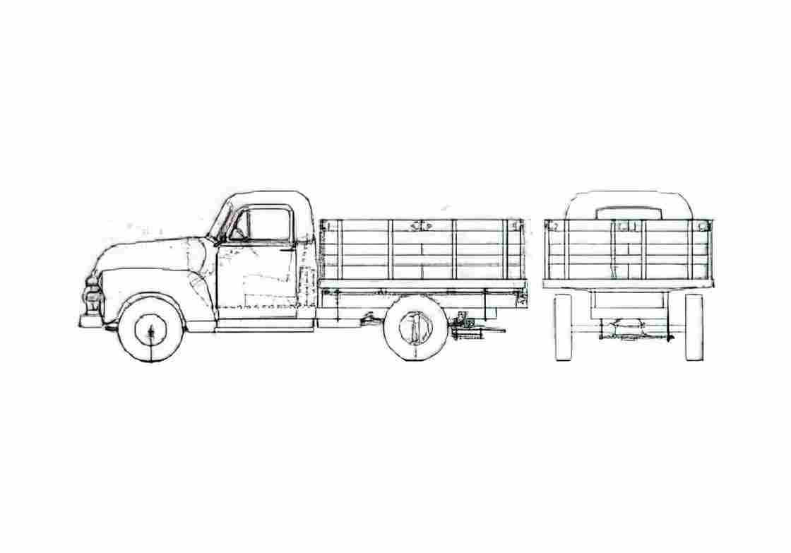 Blueprint Chevrolet Pick up Stake 3609 Pick up 1954 A4 Photo Print