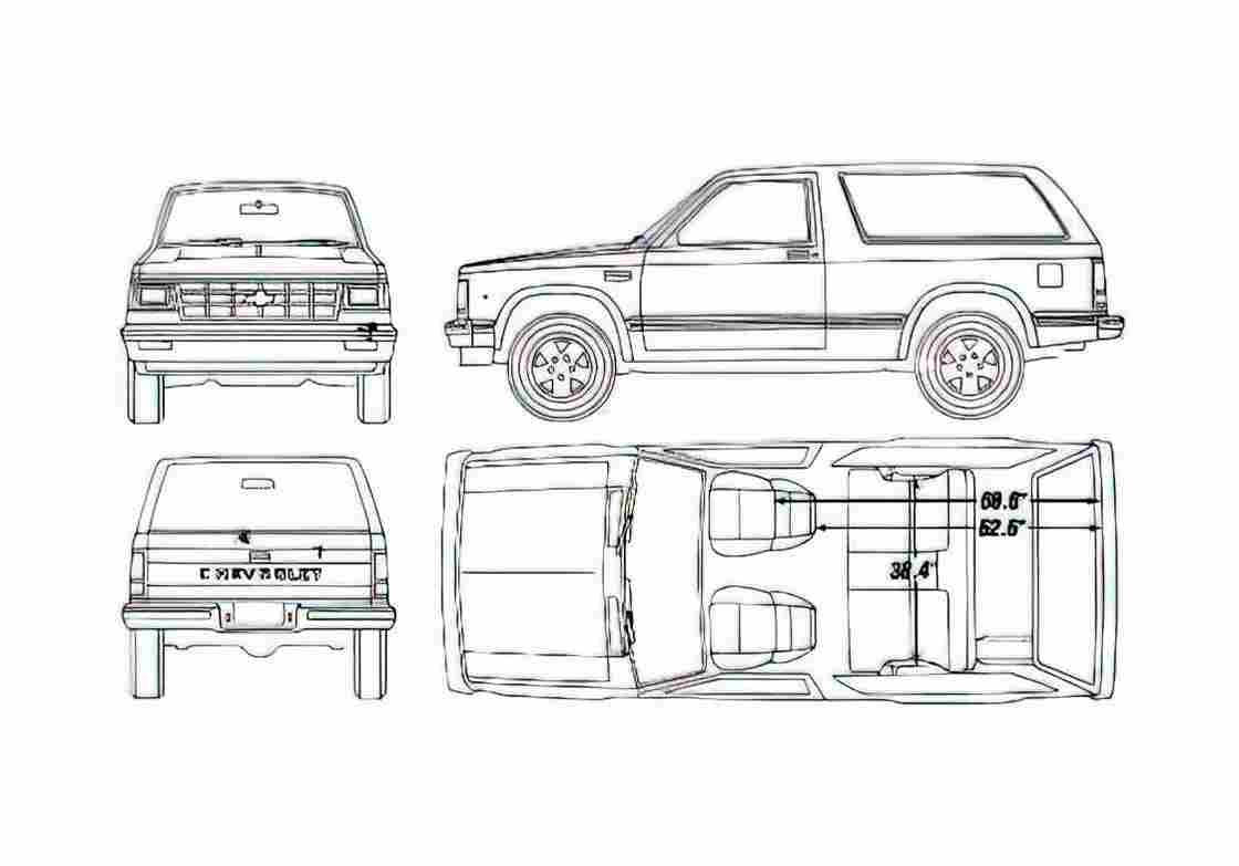 Blueprint Chevrolet S 10 2 door Wagon 1990 A4 Photo Print
