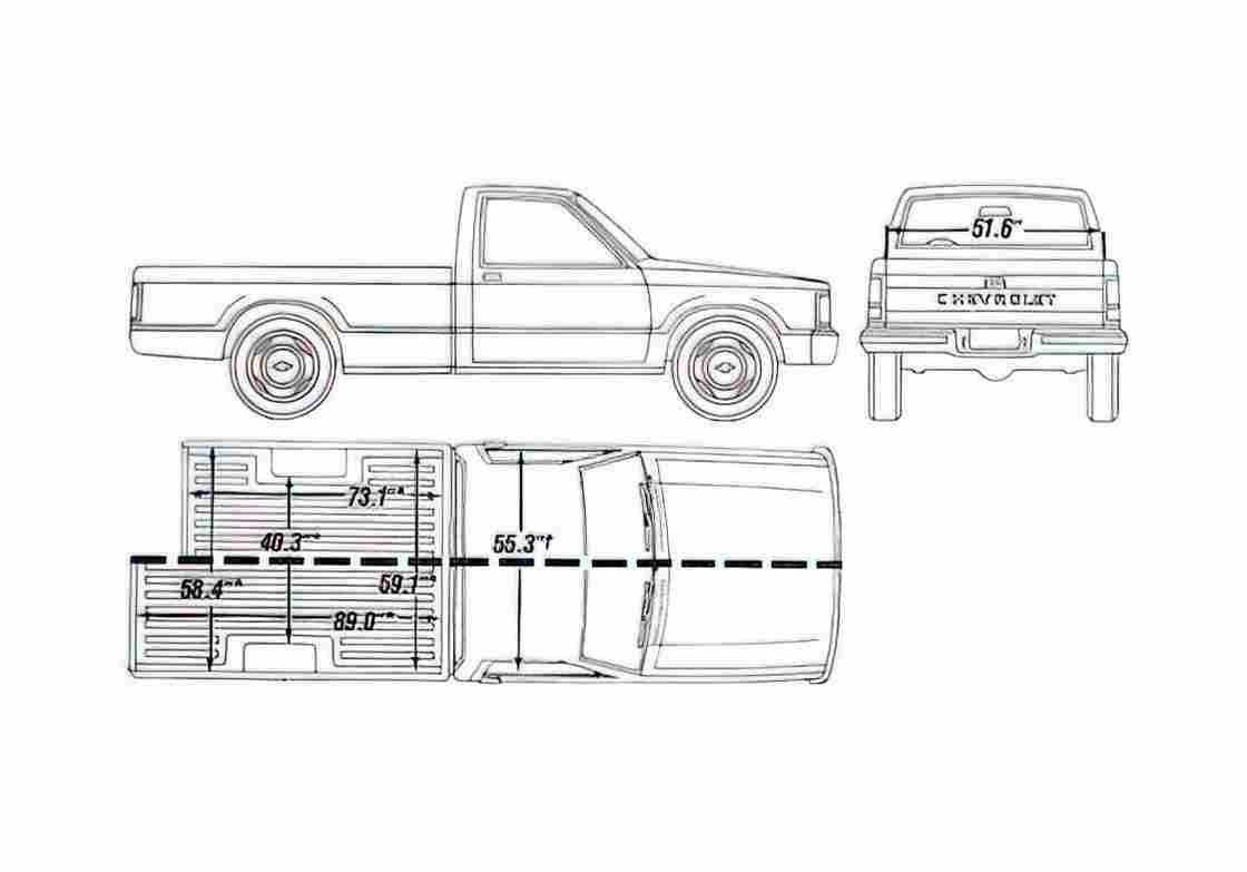 Blueprint Chevrolet S 10 Long Bed Pick up 1990 A4 Photo Print