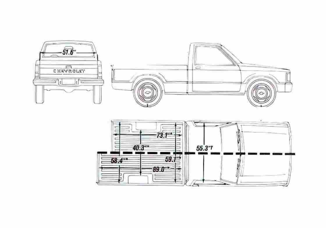 Blueprint Chevrolet S 10 Short Bed Pick up 1990 A4 Photo Print