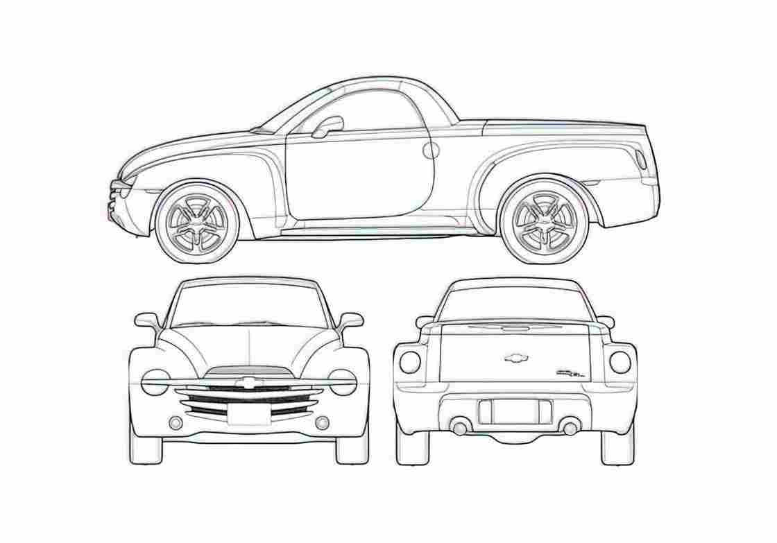 Blueprint Chevrolet SSR Cabriolet 2006 A4 Photo Print