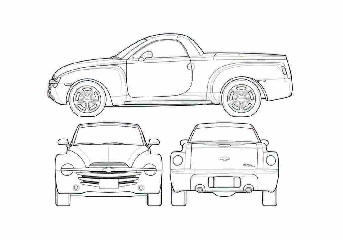 Blueprint Chevrolet SSR Coupe 2005 A4 Photo Print