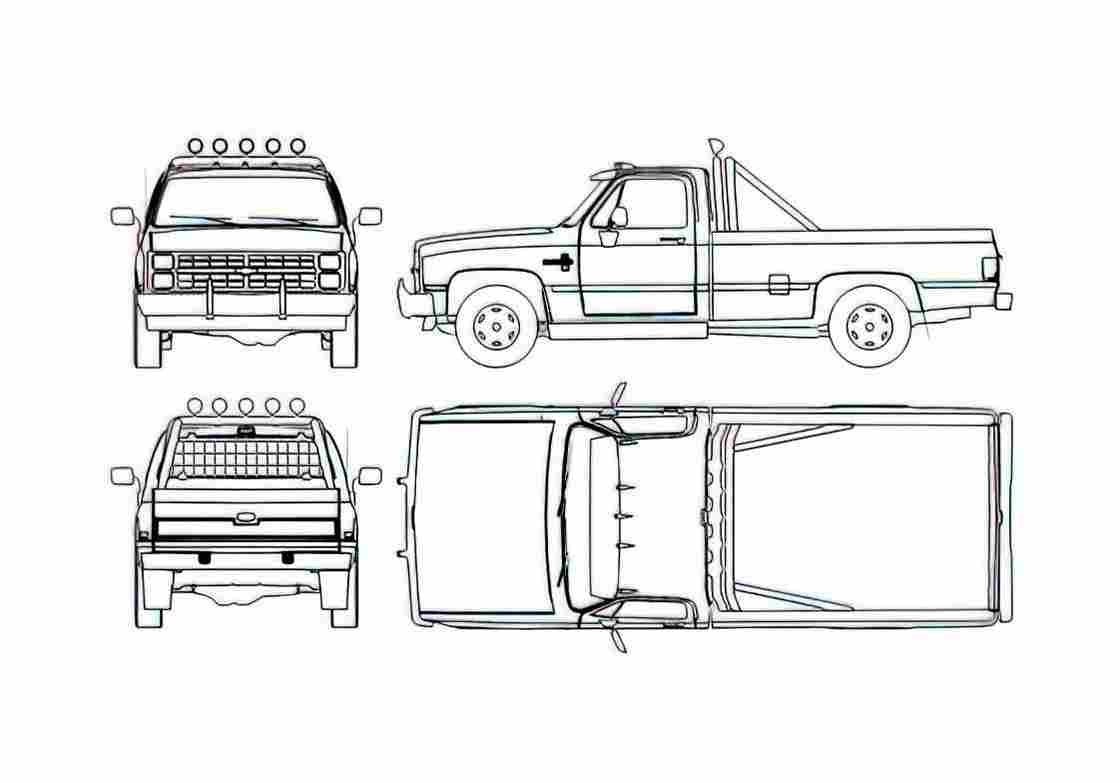 Blueprint Chevrolet Silverado Pick up 1986 A4 Photo Print