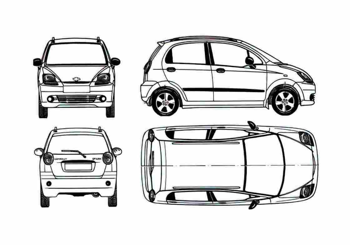 Blueprint Chevrolet Spark Hatchback 2004 A4 Photo Print