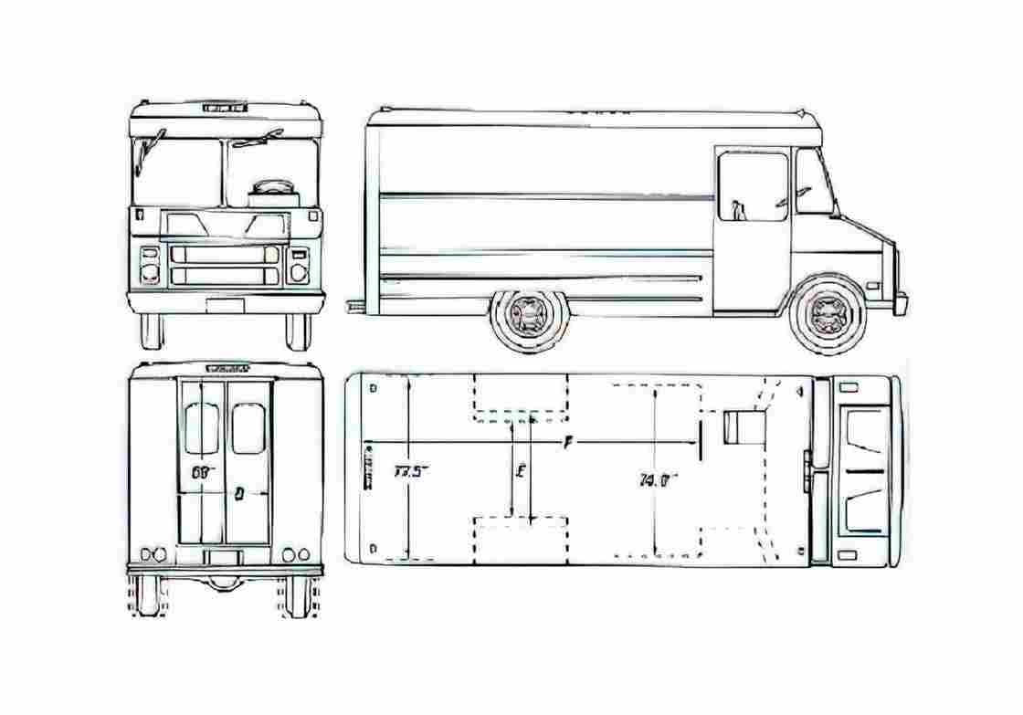 Blueprint Chevrolet Step Van 1990 A4 Photo Print