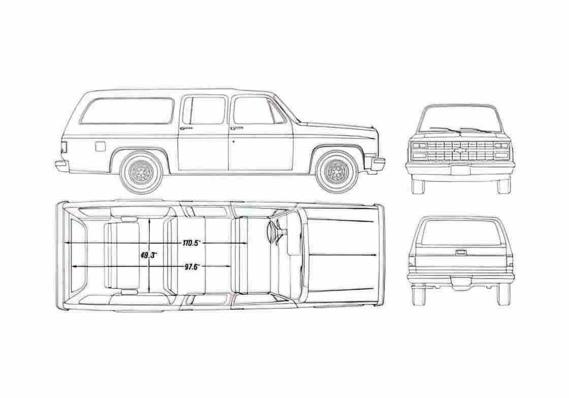 Blueprint Chevrolet Suburban SUV 1984 A4 Photo Print