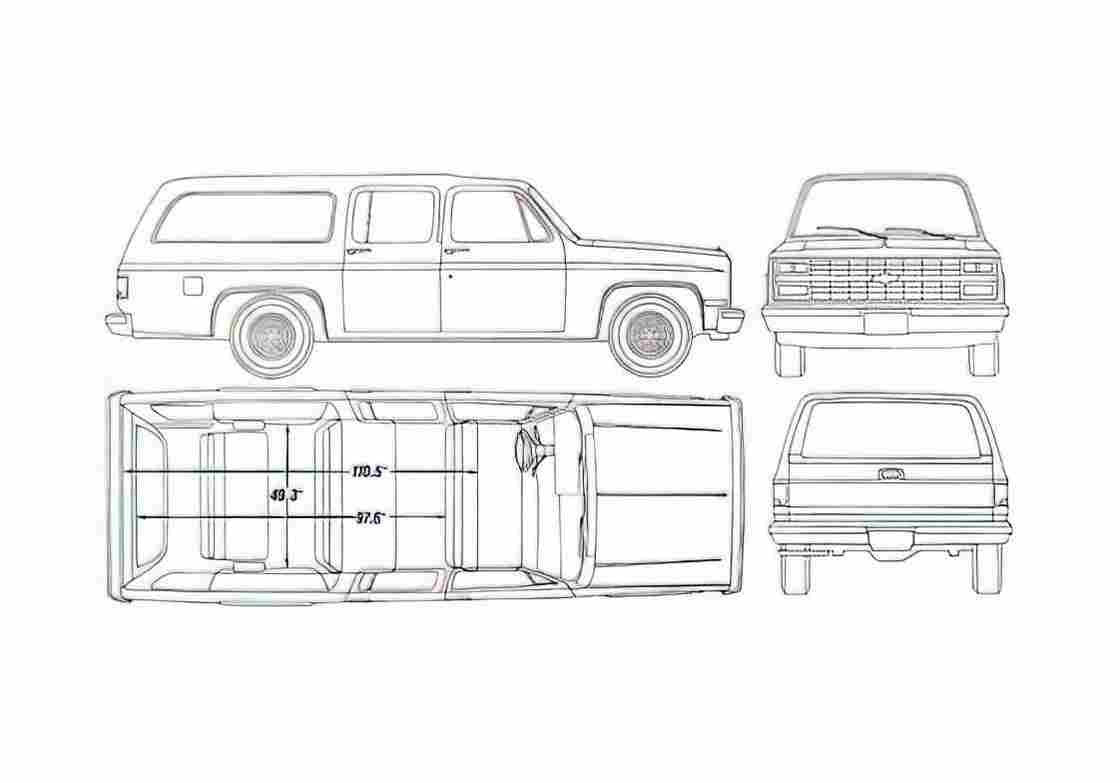 Blueprint Chevrolet Suburban SUV 1990 A4 Photo Print