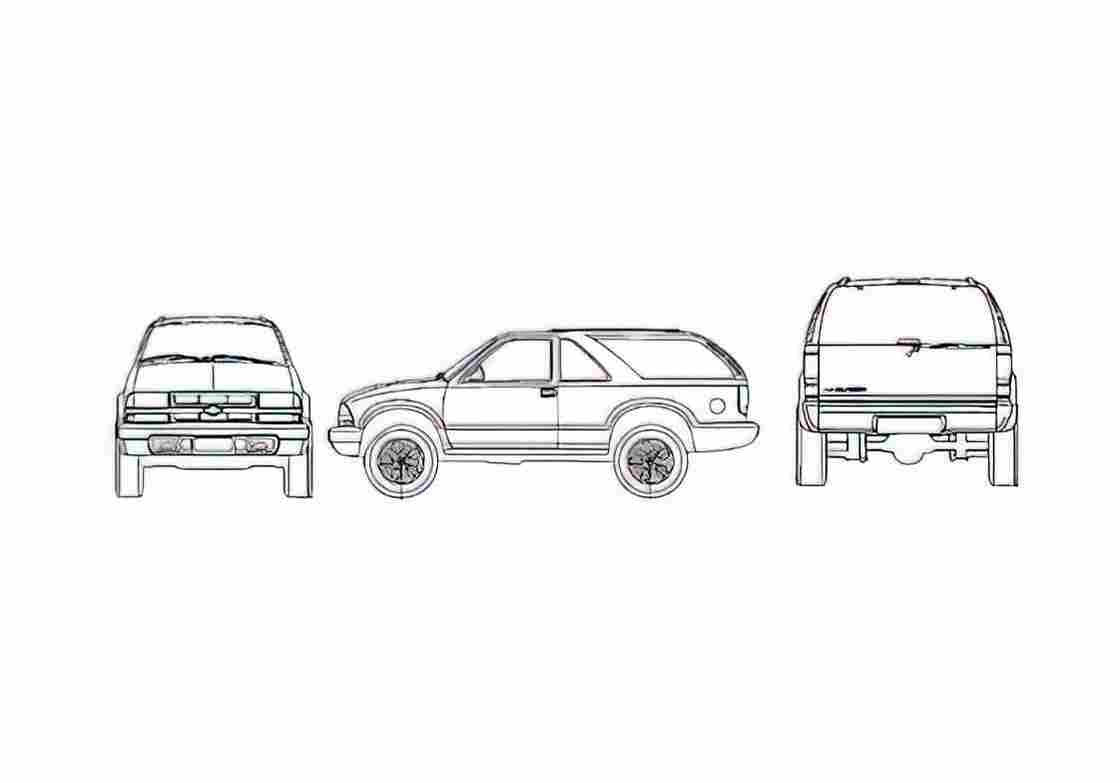 Blueprint Chevrolet TrailBlazer 3 door SUV 1999 A4 Photo Print