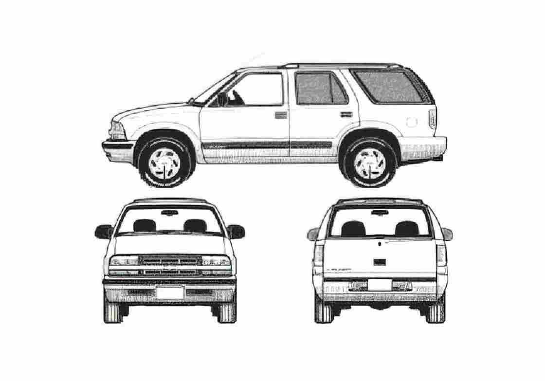 Blueprint Chevrolet TrailBlazer 5 door SUV 1999 A4 Photo Print