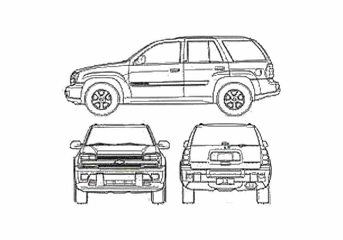 Blueprint Chevrolet TrailBlazer SUV 2004 A4 Photo Print