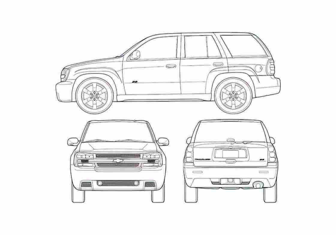 Blueprint Chevrolet TrailBlazer SUV 2006 A4 Photo Print
