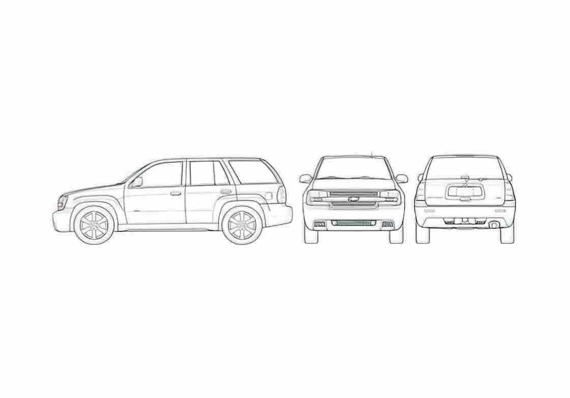 Blueprint Chevrolet Trailblazer SUV 2002 A4 Photo Print