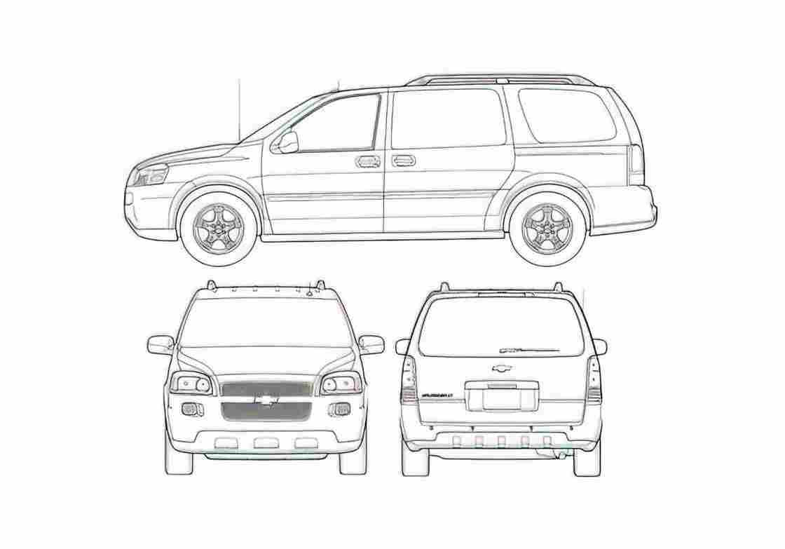 Blueprint Chevrolet Uplander LWB Minivan 2006 A4 Photo Print