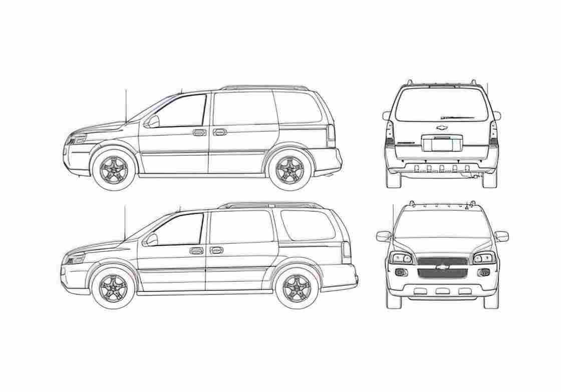 Blueprint Chevrolet Uplander Minivan 2007 A4 Photo Print