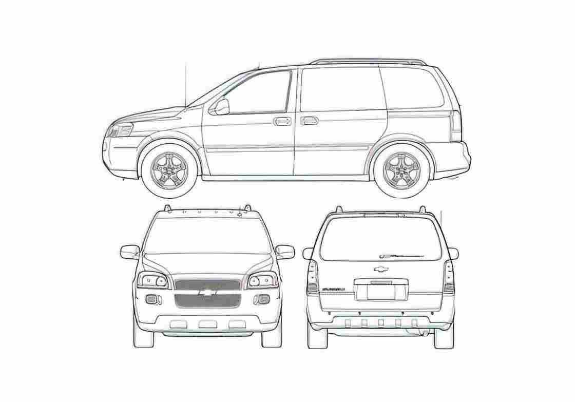 Blueprint Chevrolet Uplander SWB Minivan 2006 A4 Photo Print