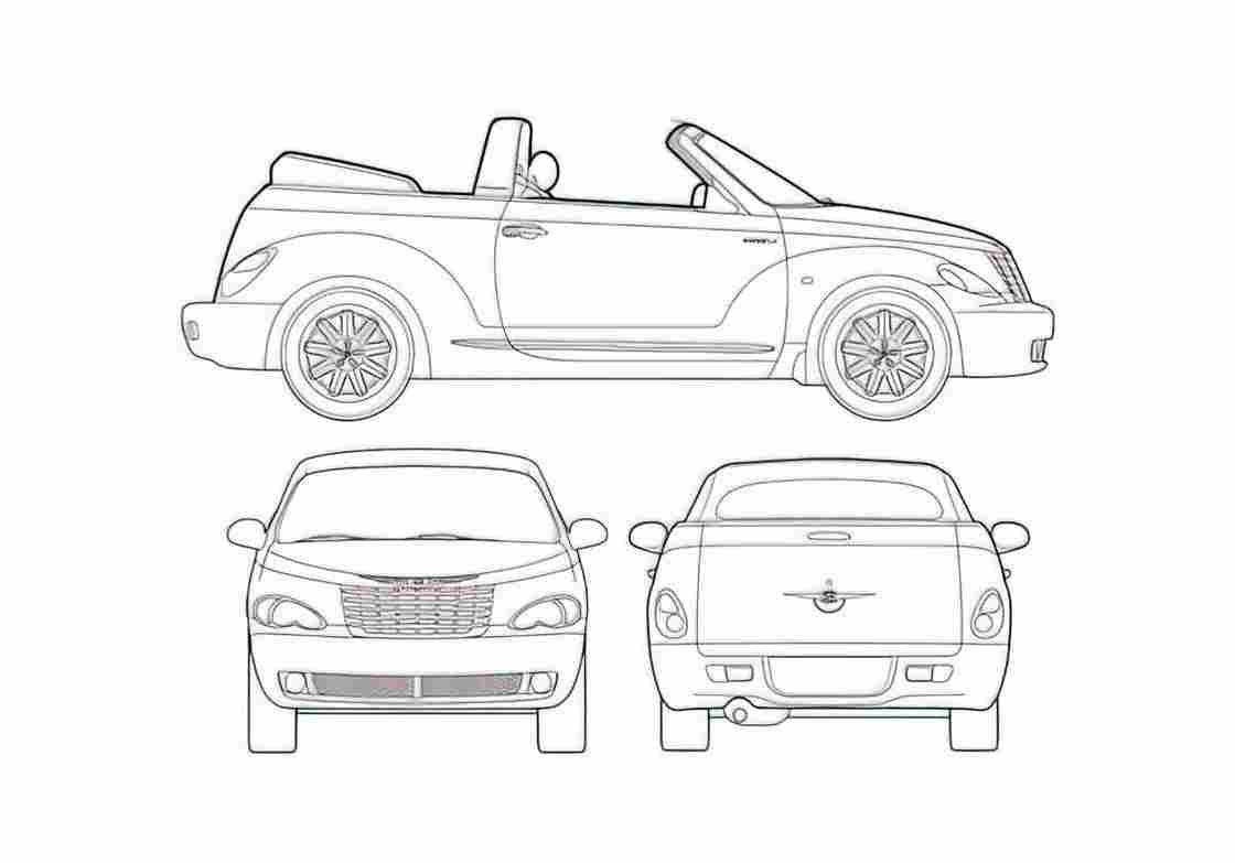 Blueprint Chrysler PT Cruiser Cabrio Cabriolet 2007 A4 Photo Print