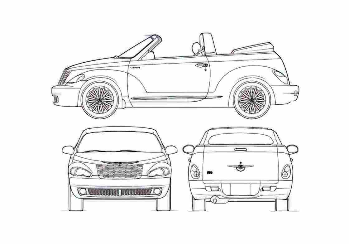 Blueprint Chrysler PT Cruiser Convertible Cabriolet 2007 A4 Photo Print
