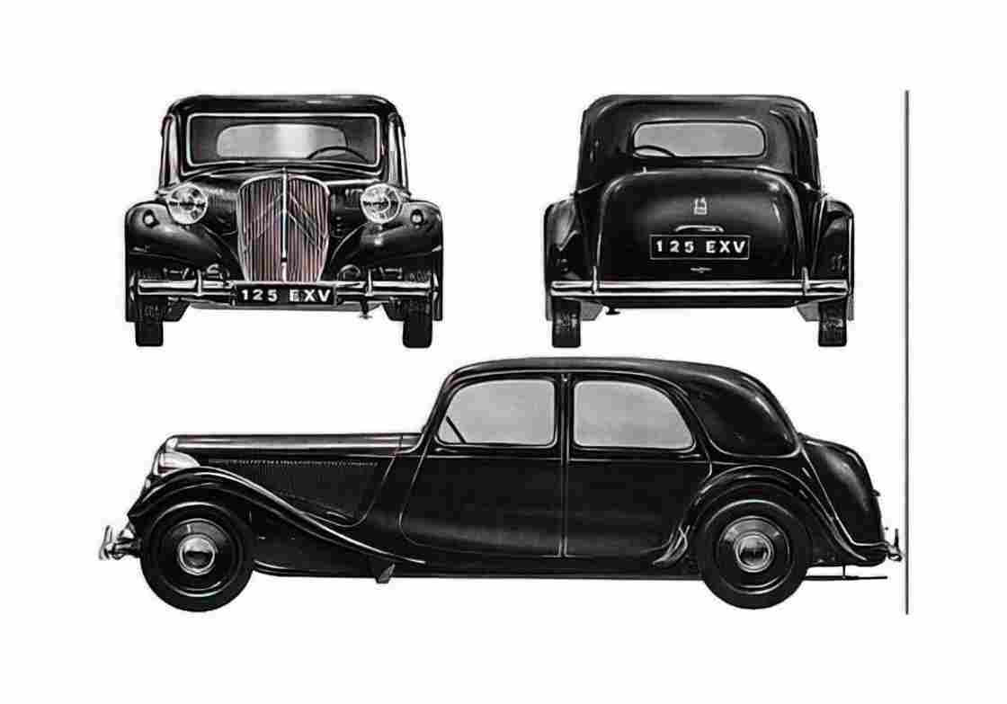 Blueprint Citroen 15CV Traction Avant 6H Sedan 1955 A4 Photo Print