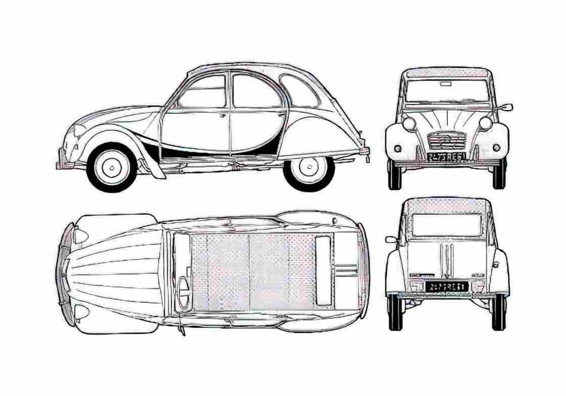 Blueprint Citroen 2CV Charleston Hatchback 1983 A4 Photo Print