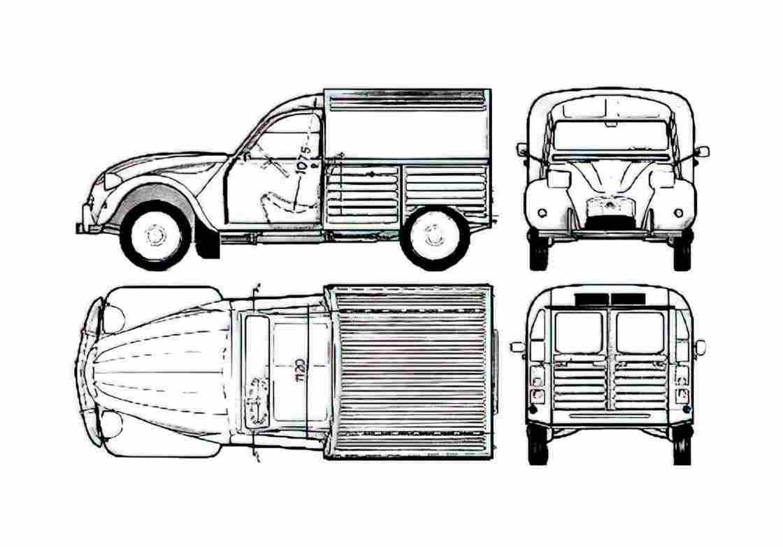 Blueprint Citroen 2CV Fourgonette Wagon 1974 A4 Photo Print