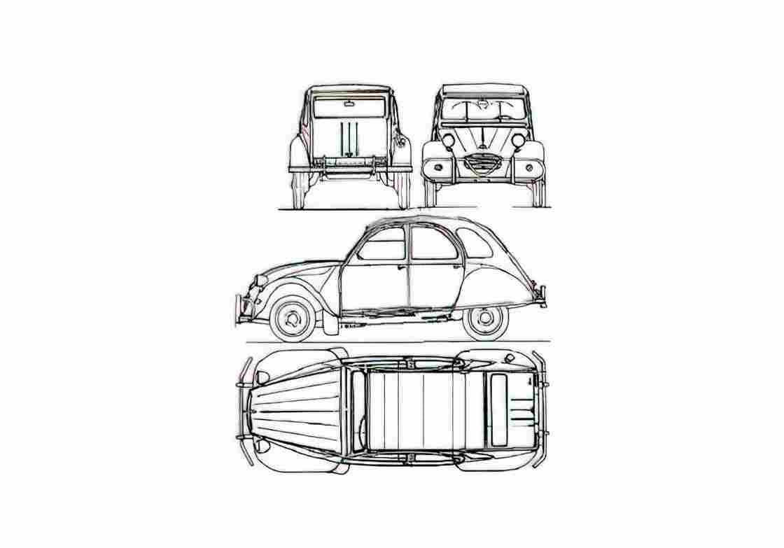 Blueprint Citroen 2CV Hatchback 1960 A4 Photo Print