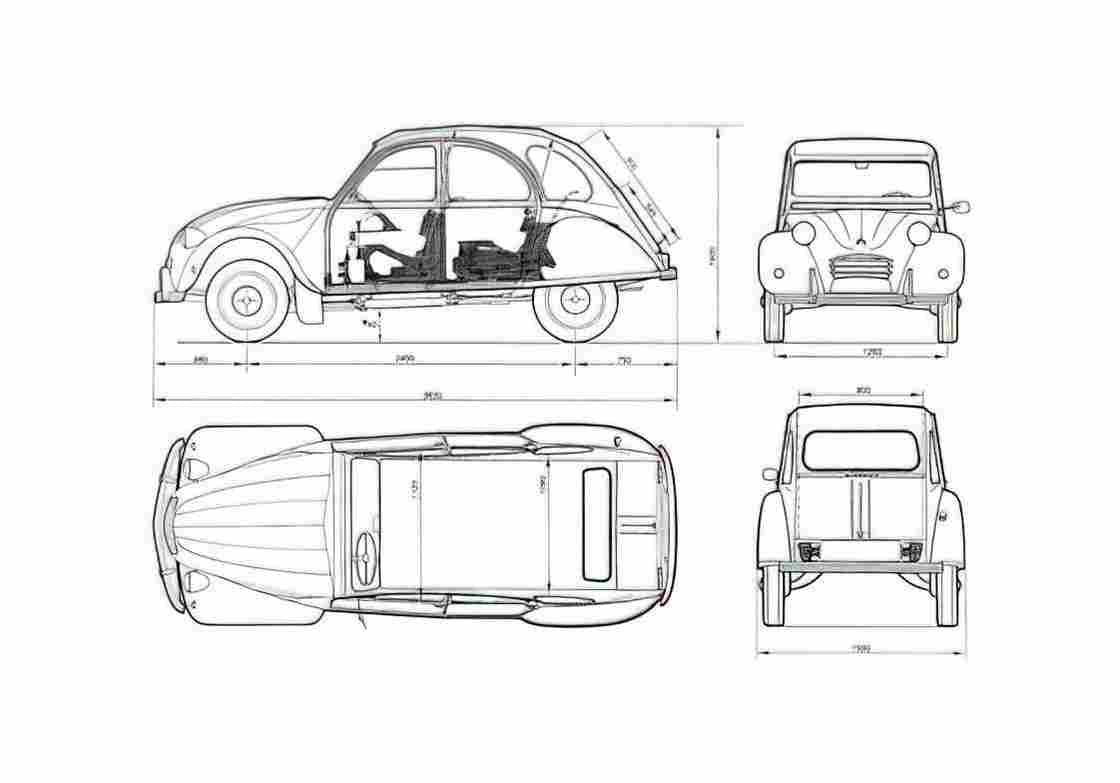 Blueprint Citroen 2CV Hatchback 1979 A4 Photo Print