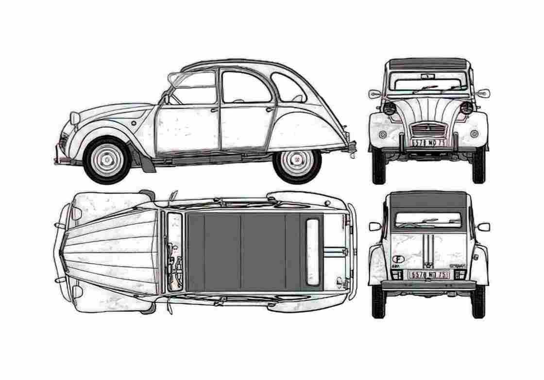 Blueprint Citroen 2CV6 Hatchback 1963 A4 Photo Print